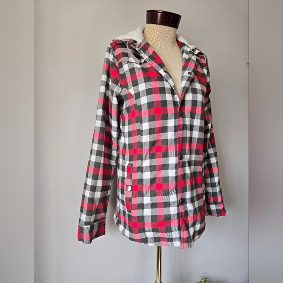 DC Pink, White And Grey Plaid Lightweight Hooded Jacket. Size Small - Picture 2 of 13